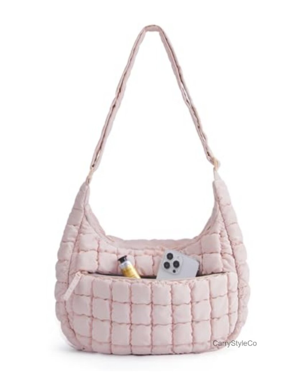 Quilted Puffy Crossbody Bag Adjustable Strap Nylon Hobo Purse